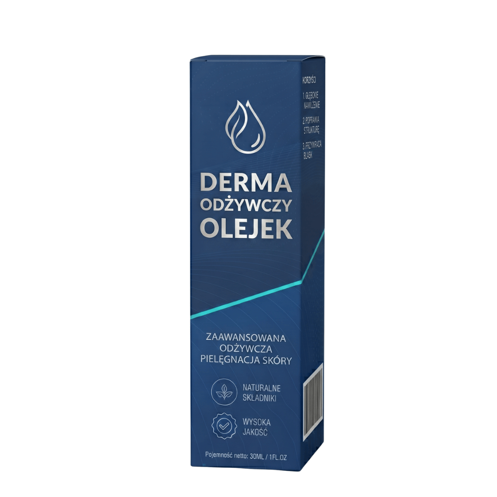 Derma Odżywczy Olejek w opakowaniu, zaawansowana odżywcza pielęgnacja skóry, naturalne składniki.