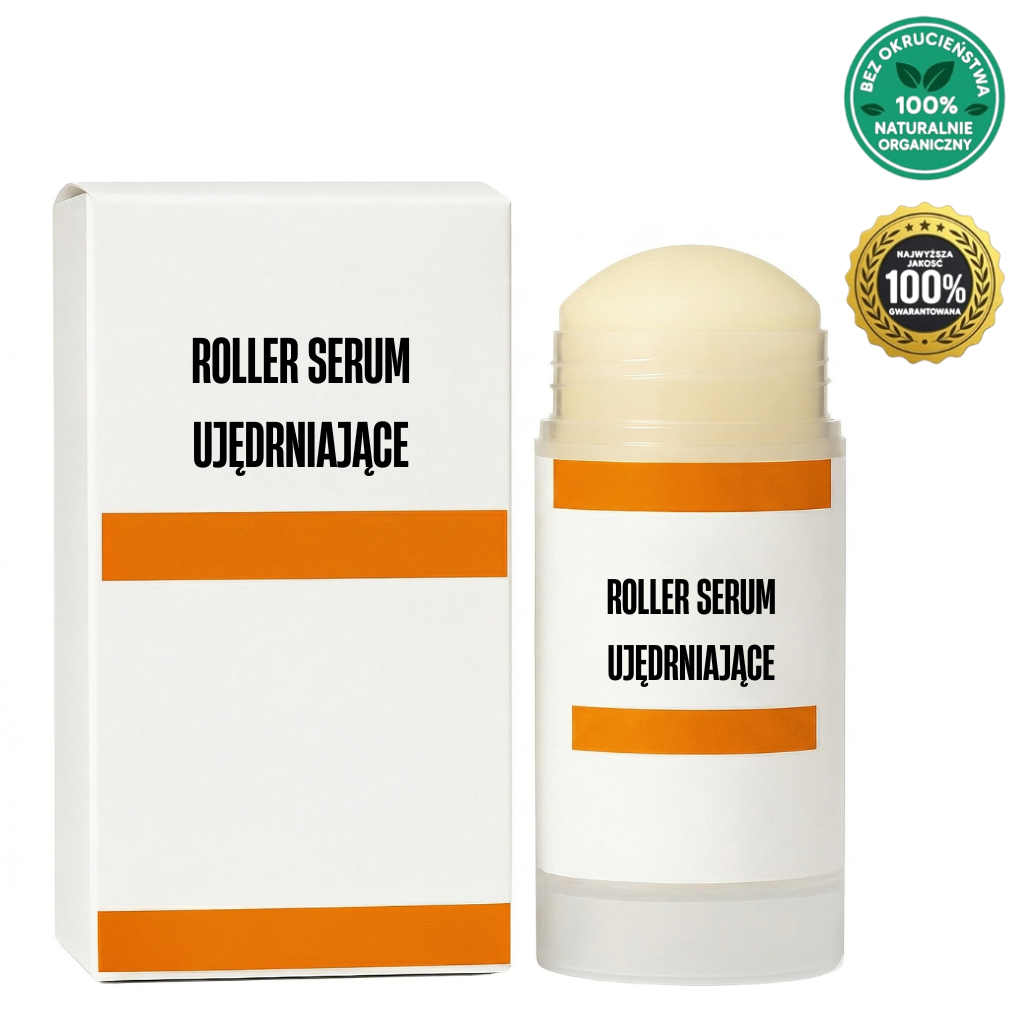 Roller serum ujędrniające w opakowaniu, idealne do codziennej pielęgnacji skóry.