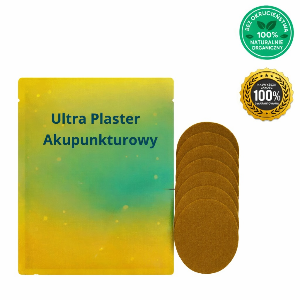 Opakowanie Ultra Plaster Akupunkturowy z plasterkami do codziennego użytku w minimalistycznym stylu.