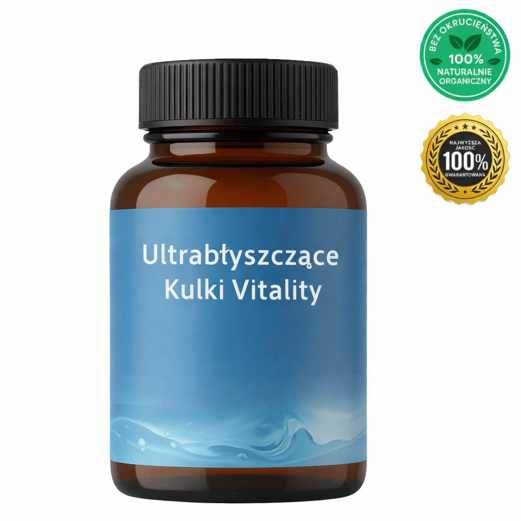 Ultrabłyszczące Kulki Vitality w eleganckim opakowaniu, kosmetyk do pielęgnacji skóry.