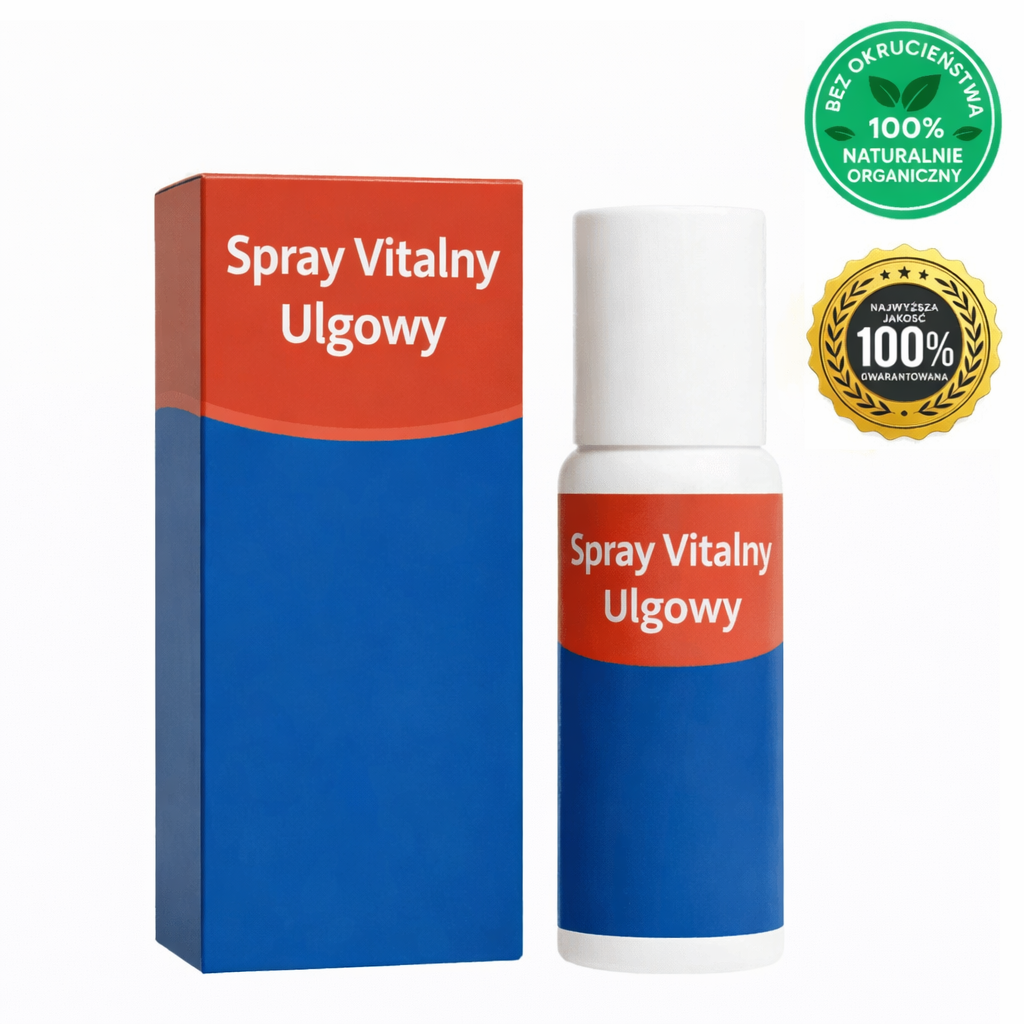 Opakowanie i butelka Spray Vitalny Ulgowy, lekki spray do nawilżania gładkiej skóry.