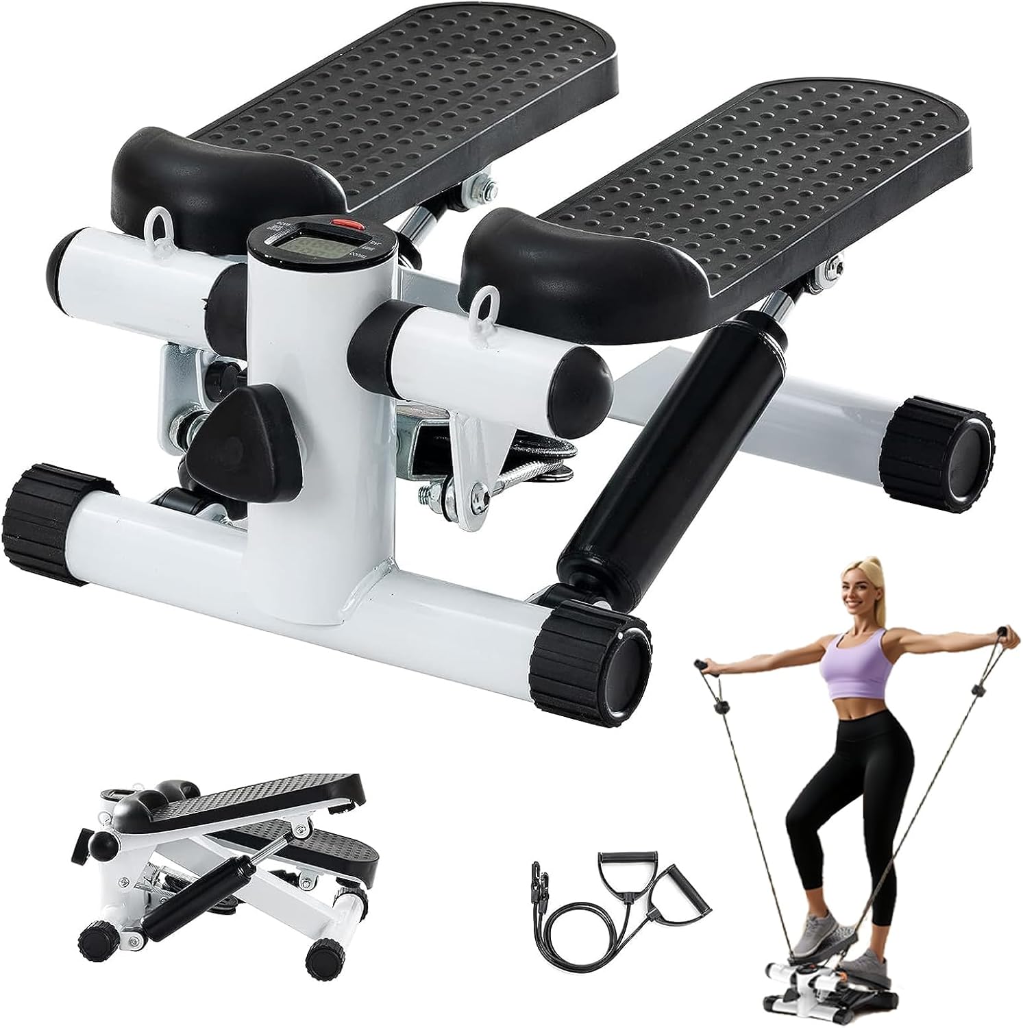 Biala CardioStep Pro compact stepper with resistance bands for home fitness training.