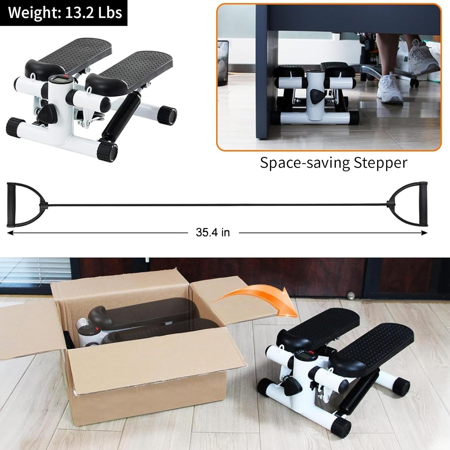 Biala CardioStep Pro compact stepper with resistance bands, designed for effective home workouts and space-saving fitness.