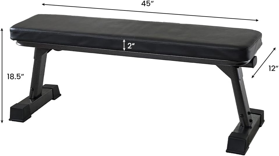 Biala CoreBench Pro adjustable and foldable weight bench with measurements 45" x 12" x 18.5" for home workouts.
