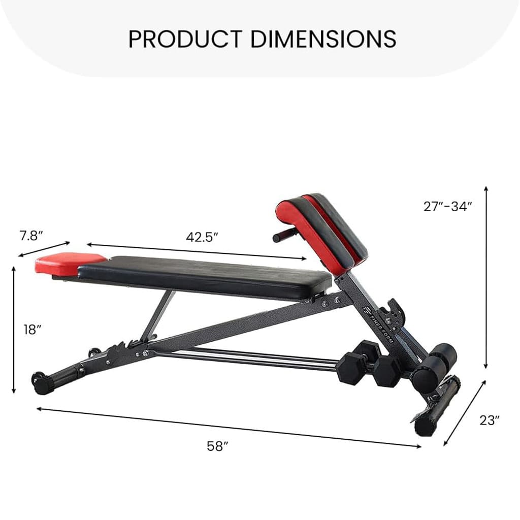 Biała FormaBench - wymiary produktu: długość 58", szerokość 42.5", wysokość 27"-34".