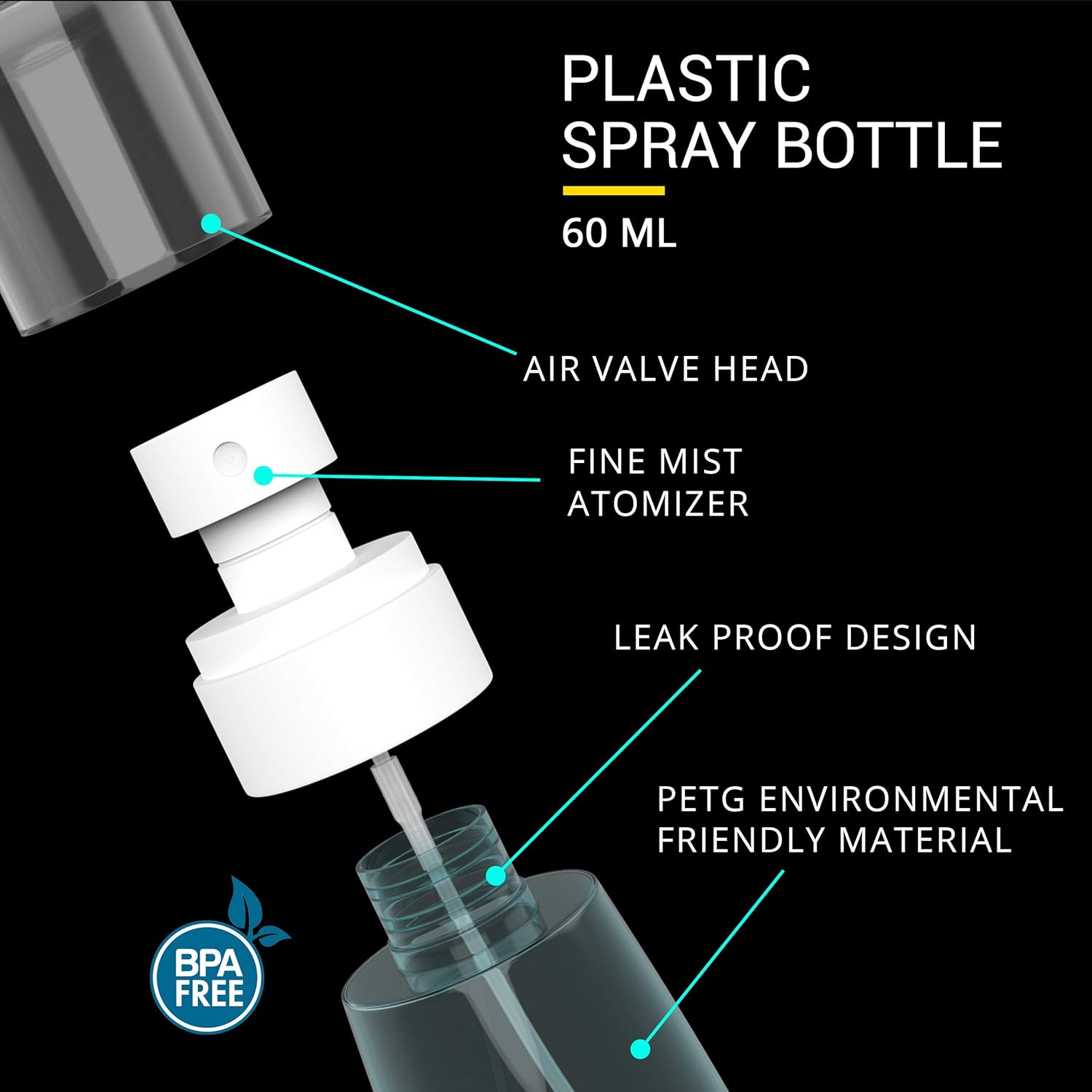Biala – Mała Butelka ze Sprayem Podróżna z atomizerem, pojemnością 60 ml, wykonana z materiałów wolnych od BPA.