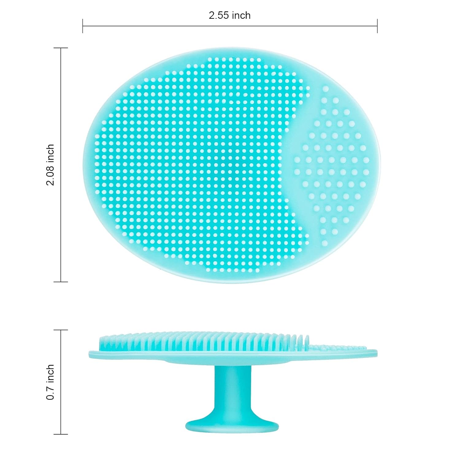 Biala Silikonowy Scrubber do Twarzy w kolorze niebieskim z wymiarami 6,5 cm x 5 cm, elastyczny i wodoodporny.