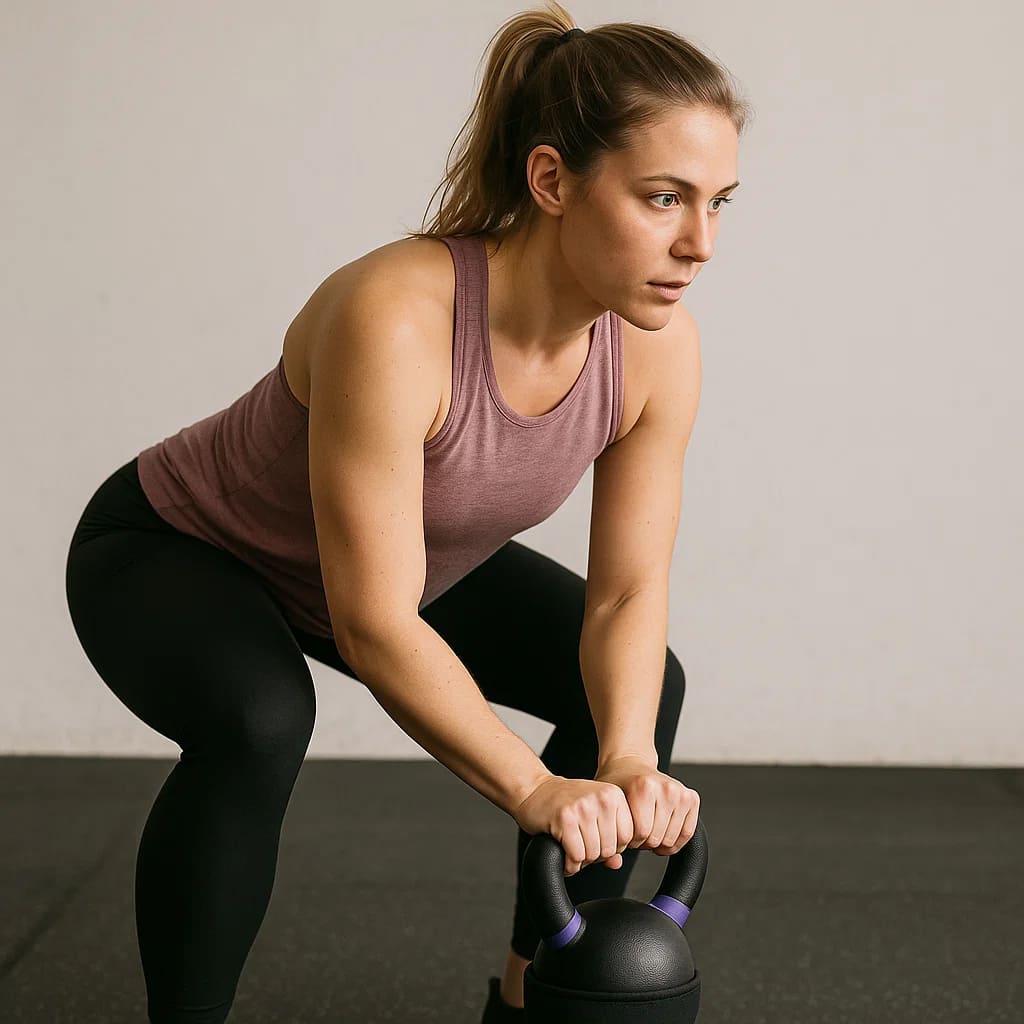 Biała Siłobell - osoba ćwicząca z kettlebellem w fitnessie, ukierunkowana na efektywny trening siłowy.