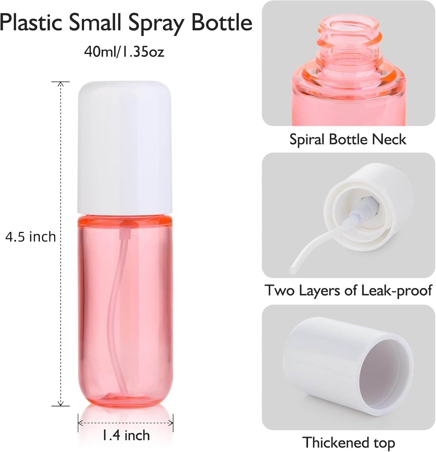Biala – Podróżne Butelki ze Sprayem, Wielokrotnego Użytku, różowa plastikowa butelka spryskująca 40ml, ciśnienie, szczelność